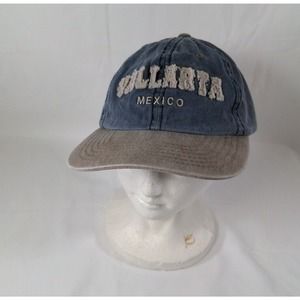Blue, Tan Brim Stonewash Puerto Vallarta Mexico Adjustable Baseball Cap Denim
